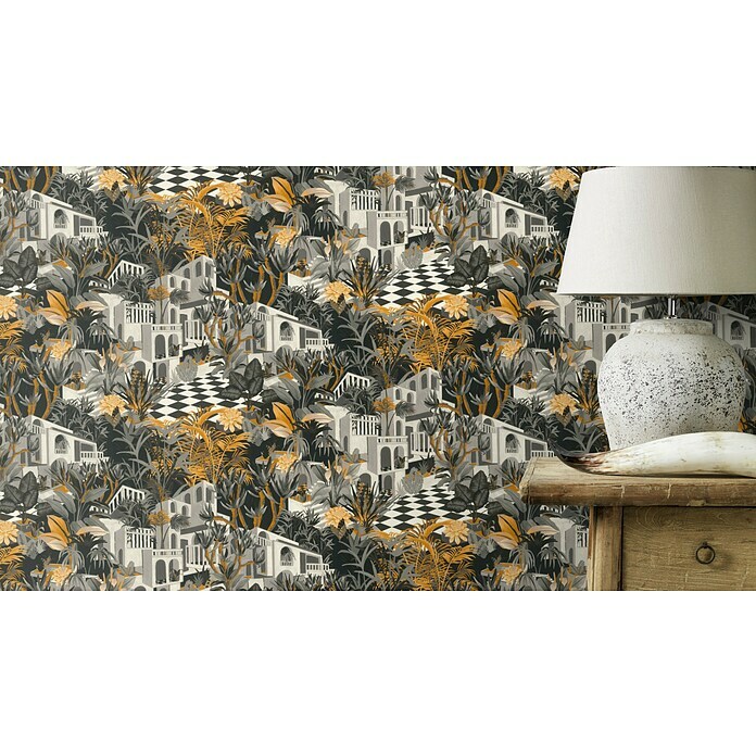 Rasch Tropical House Vliestapete Landschaft (Mattschwarz, Floral, 10,05 x 0,53 m) | BAUHAUS