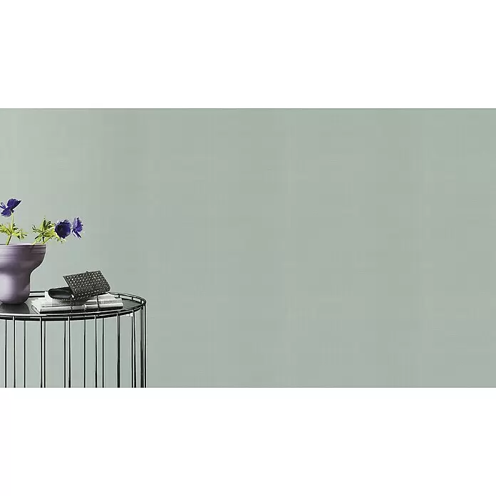 Rasch Tropical House Vliestapete - Hellblau, Uni, 10,05 x 0,53 m - Salbeigrüner Struktur-Tapete bildet eine ruhige Kulisse für eine stilvolle Inneneinrichtung.