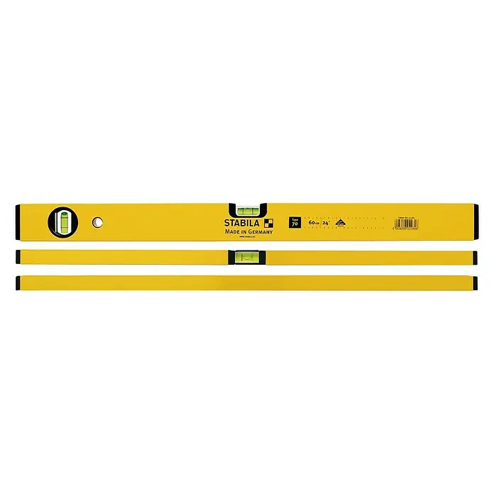 Stabila Wasserwaage Type 70 - Länge: 30 cm, Aluminium - Gelbe Stabila Wasserwaage, Modell 70, 60 cm lang, für präzises Nivellieren, ideal für Handwerker und Heimwerker.