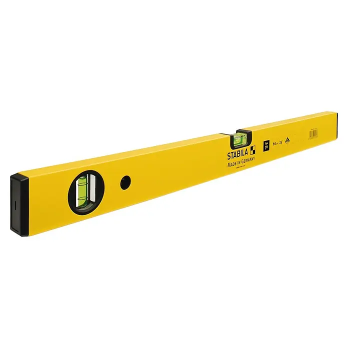Stabila Wasserwaage Typ 70 - Länge: 150 cm, Aluminium - Gelbe Stabila Wasserwaage, Modell Type 70, hergestellt in Deutschland, mit drei Libellen für präzise Messungen.