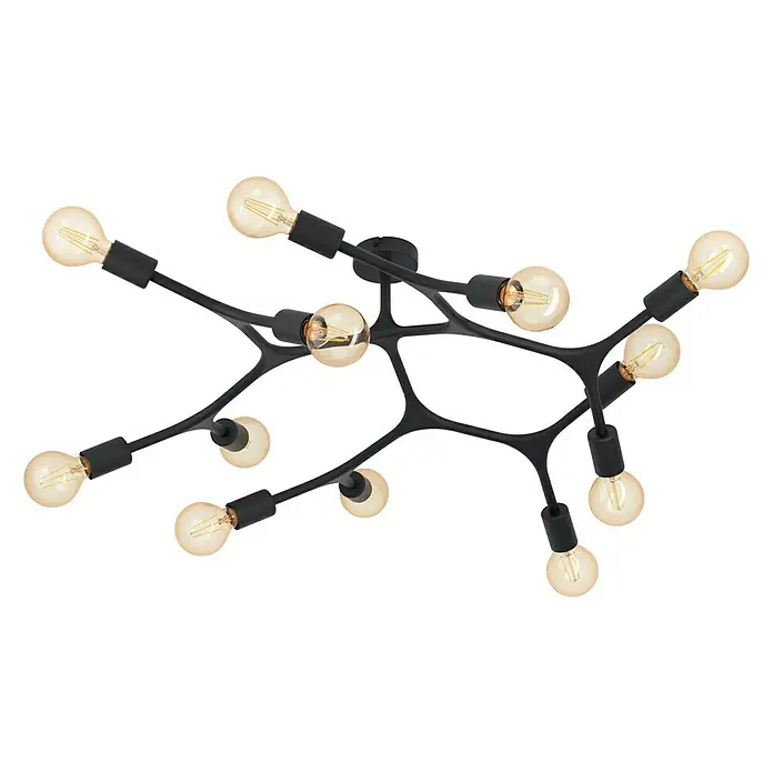Eglo Bocadella Plafón redondo - 720 W, Ø x Al: 92 x 36 cm, Negro, E27 - Lámpara de techo negra con diseño de árbol y múltiples bombillas, proporcionando iluminación ambiental para un espacio moderno.