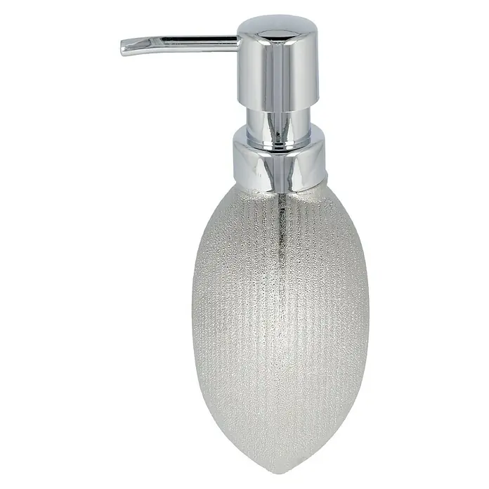 Venus Kalama Seifenspender - Steingut, Chrom - Elegante Seifenspender: Der Seifenspender mit Chrom-Pumpe und einem zarten, strukturierten Glasbehälter verleiht Ihrem Badezimmer einen Hauch von Stil.