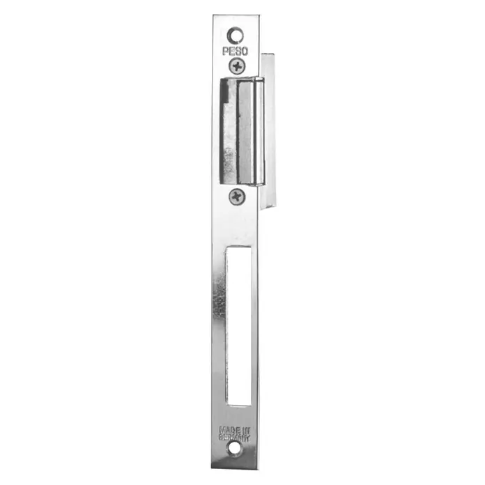 Stabilit Elektrischer TüröffnerLinks/Rechts, Spannung: 5 V - 8 V, L x B: 215 x 24 mm - Türschloss-Schließblech aus Metall mit Schraubenlöchern und dem Schriftzug "Made in Germany" für sichere Türverriegelung.