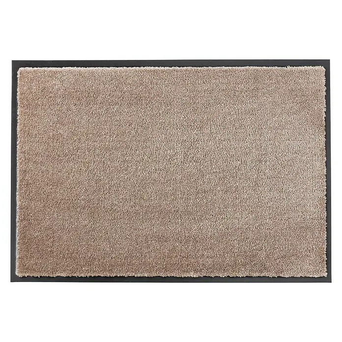 SCHÖNER WOHNEN-Kollektion Fußmatte Uni - Taupe, 100 x 67 cm - Ein rechteckiger, beiger Teppich mit einem schmalen, dunklen Rahmen, ideal für den Eingangsbereich, bietet sowohl Stil als auch Funktionalität.