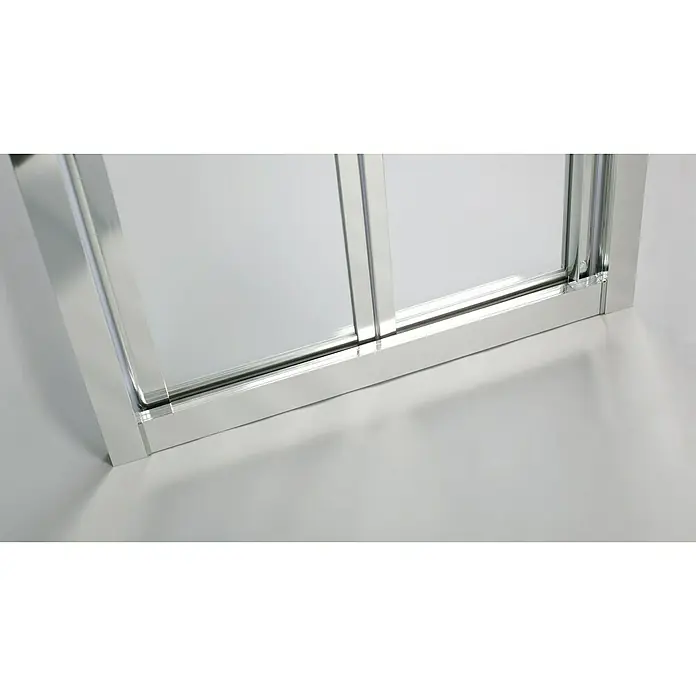 GME Mampara de ducha frontal Akord - 70 x 195 cm, Espesor de vidrio: 4 mm, Plateado - Vista detallada de una mampara de ducha con puertas correderas, que muestra la artesanía de alta calidad y los detalles de diseño.
