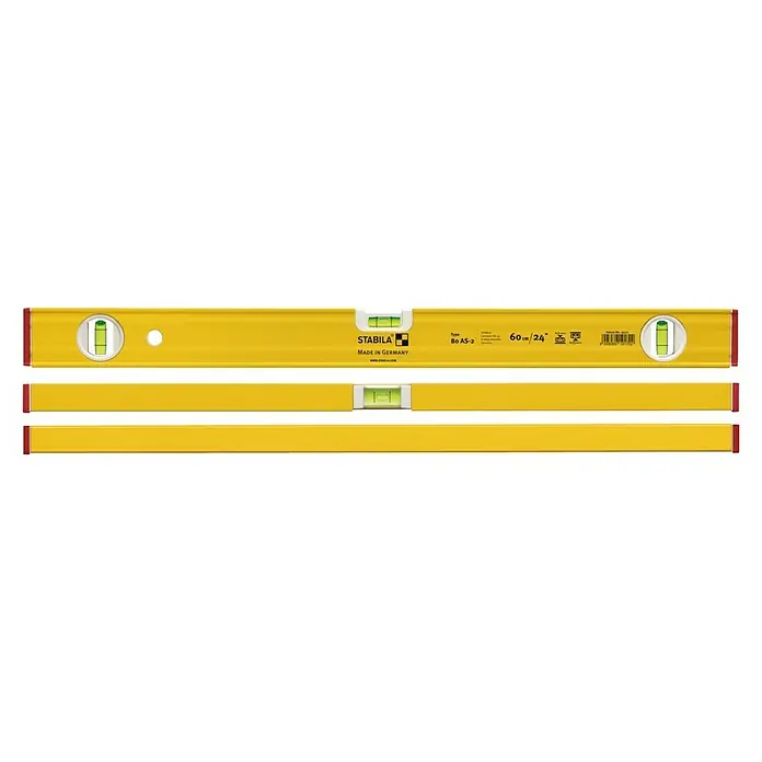 Stabila Wasserwaage Type 80 AS-2 - Länge: 150 cm, Anzahl Libellen: 3 Stk. - Gelbe Stabila Wasserwaage, 60 cm lang, zur präzisen Ausrichtung. Ideal für Bauarbeiten und Heimwerkerprojekte für genaue Ergebnisse.