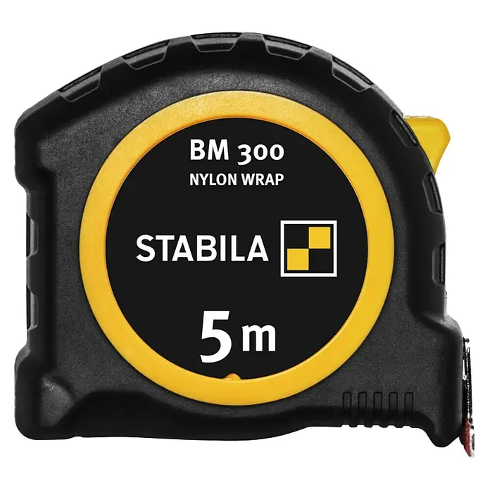 Stabila Taschenbandmaß BM 300 - 5 m - Stabila BM 300 Rollbandmaß mit Nylon-Ummantelung, 5 Meter Länge, robustes Gehäuse und gut lesbare Skala für präzise Messungen.
