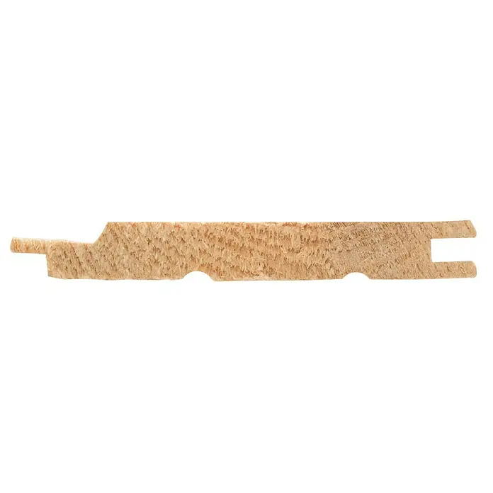 Profilholz - Fichte/Tanne, B-Sortierung, 180 x 9,6 x 1,25 cm - Ein Detailaufnahme eines Holzprofils, ideal für Wand- oder Deckenverkleidungen, das die natürliche Maserung und Beschaffenheit des Holzes hervorhebt.