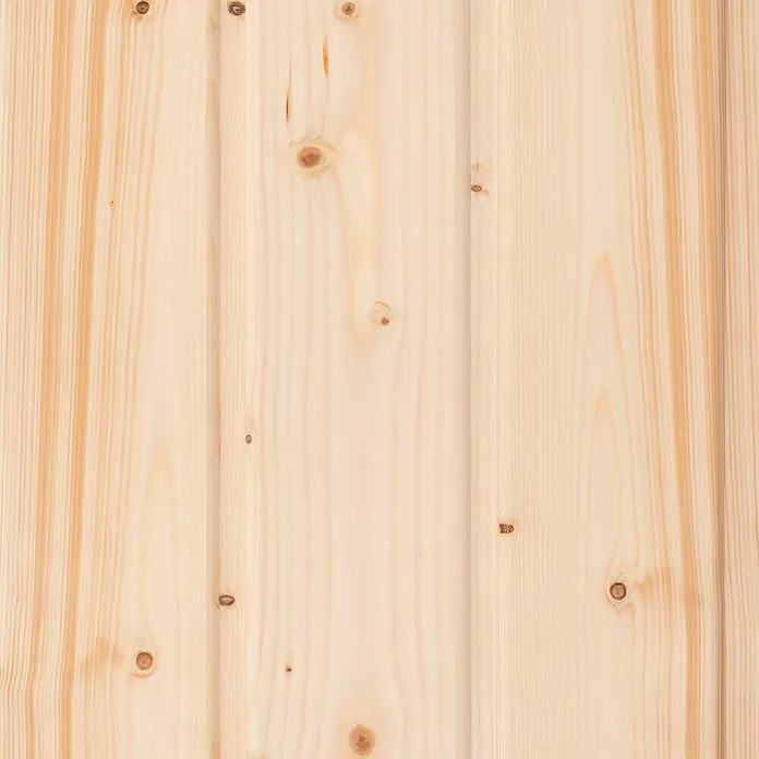 BAUHAUS Profilholz - Fichte/Tanne, A-Sortierung, 300 x 12,1 x 1,4 cm - Detailansicht einer hellen, unbehandelten Fichtenholzvertäfelung mit Astlöchern, ideal für Wand- und Deckenverkleidungen im Innenbereich.