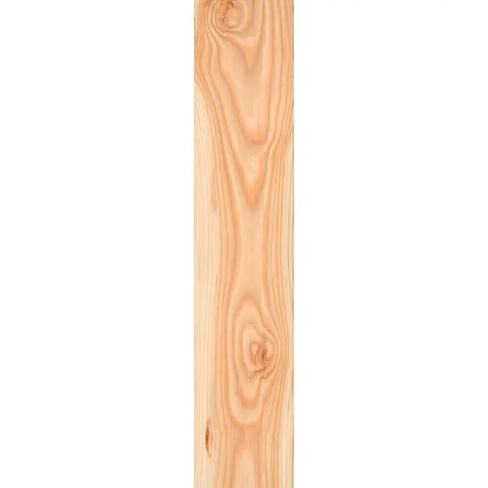 RauhspundDouglasie, 2.000 x 116 x 21 mm - Detailaufnahme eines hellen Holzbretts mit ausgeprägter Maserung. Das Brett zeigt deutliche Jahresringe und Strukturen.