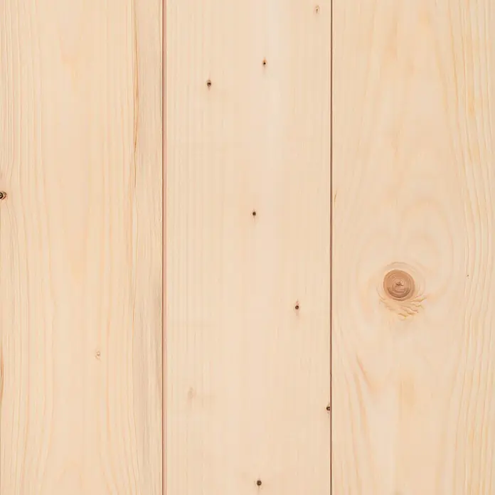 Hobeldiele - Fichte/Tanne, 2.000 x 146 x 27 mm - Helles Fichtenholzpaneel mit Astlöchern und Maserung für Wand- oder Deckenverkleidung im Innenbereich. Natürliche Optik und warme Ausstrahlung.