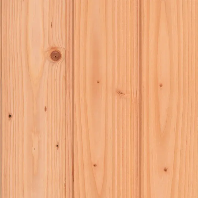 Kombiprofil - 2.000 x 116 x 19 mm, Douglasie, Unbehandelt - Nahaufnahme einer hellen Holzwand mit gut sichtbarer Maserung, die eine warme, natürliche Textur für verschiedene Designprojekte bietet.