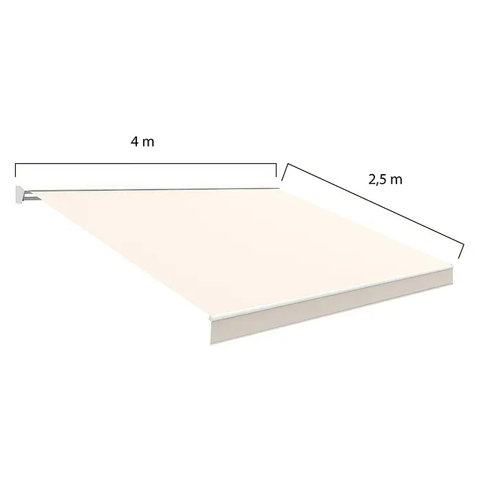 SmartSun Toldo de brazos extensibles Premium Edition Kit - Arena soft, Ancho: 4 m, Caída: 2,5 m - Imagen de un toldo retráctil que mide 4 m x 2,5 m, ideal para dar sombra a terrazas y balcones con materiales de alta calidad.