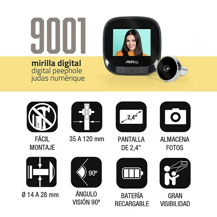 AYR Mirilla digital 9001 (Negro, Grosor de la puerta: 35 mm - 120 mm) | BAUHAUS