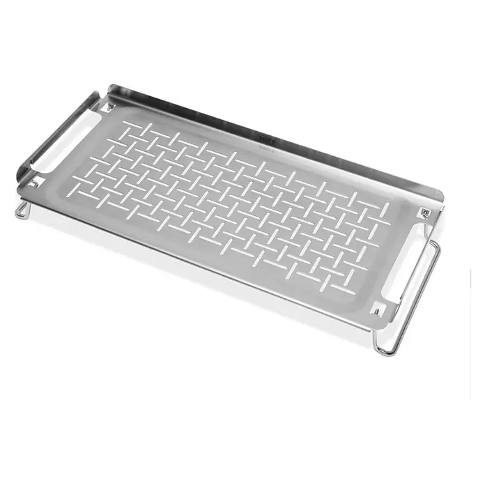 Weber Warmhalterost für Grillplatten - Passend für: Grillplatten / Plancha Grills, Edelstahl, L x B x H: 42 x 20 x 6,6 cm - Die Abbildung zeigt ein emailliertes Grillrost mit perforierter Oberfläche und Griffen. Ideal für die Zubereitung von Gemüse oder Fisch auf dem Grill.