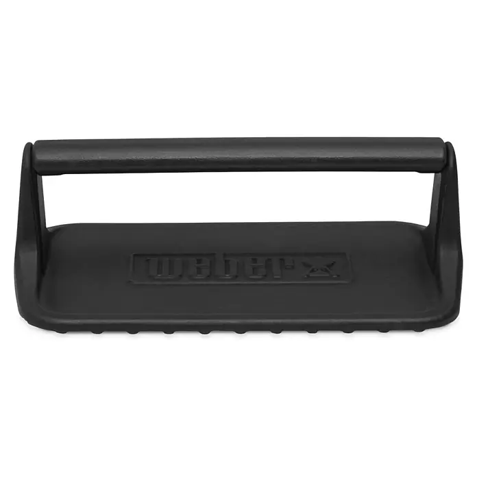 Weber Fleischbeschwerer - Gusseisen - Eine schwarze Grillpresse von Weber, ideal zum Plattdrücken von Sandwiches und Steaks. Sie sorgt für gleichmäßiges Garen und köstliche Grillmuster.