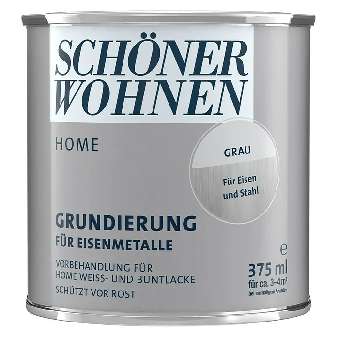 SCHÖNER WOHNEN-Farbe Home Grundierung Eisen - Grau, 375 ml - Dose Schöner Wohnen Home Grundierung Grau, 375ml, für Eisen und Stahl, zur Vorbehandlung von Lacken, schützt vor Rost, ideal für 3-4 m².