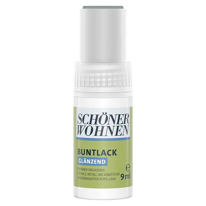 SCHÖNER WOHNEN-Farbe Home Lackstift - Silbergrau, 9 ml, Glänzend, Wasserbasiert - Produktbild einer kleinen Dose Buntlack der Marke Schöner Wohnen, glänzend, für innen und aussen, 9ml.