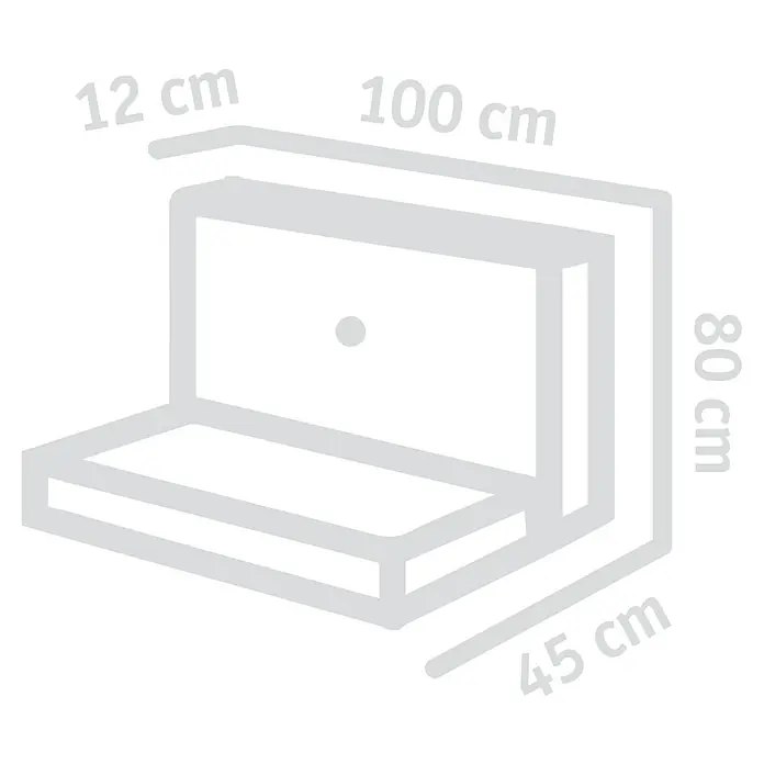 Diephaus L-Stein - 80 cm, 100 cm, Stärke: 12 cm, Grau - Abbildung eines Regals mit den Maßen 12 cm Tiefe, 100 cm Länge, 80 cm Höhe und 45 cm Breite.