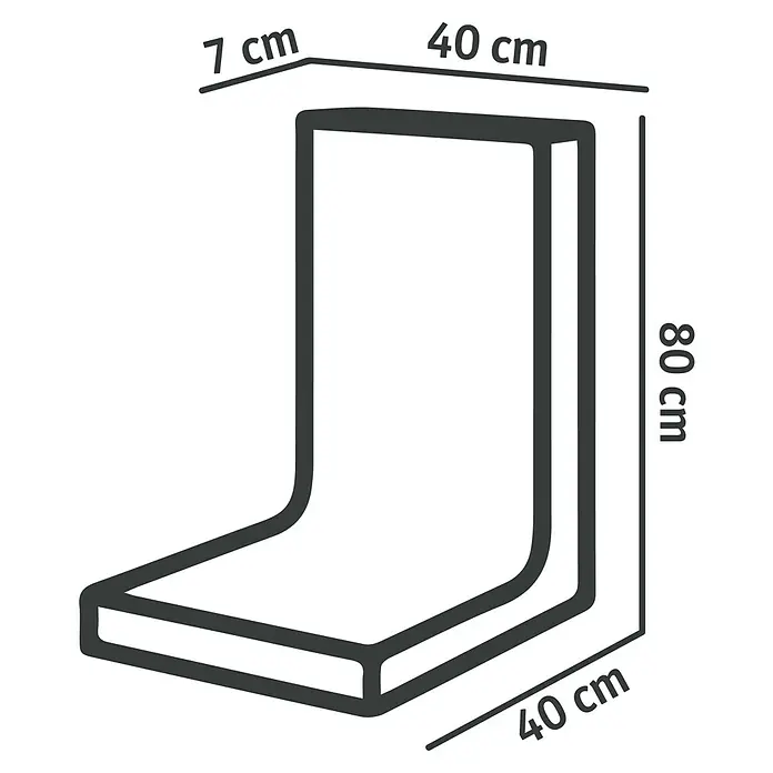 Diephaus L-Stein - 80 cm, 40 cm, Stärke: 7 cm, Anthrazit - Schema eines Eckregals mit den Maßen 40 x 40 x 80 cm und einer Tiefe von 7 cm. Dieses Regal ist perfekt für kleine Räume.