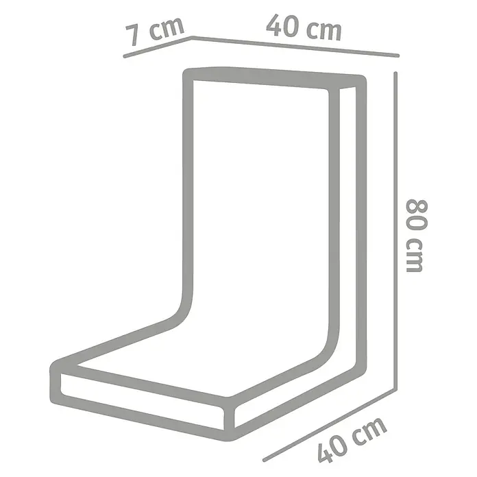 Diephaus L-Stein - 80 cm, 40 cm, Stärke: 7 cm, Grau - Abbildung eines Eckregals mit den Maßen 7 cm Tiefe, 40 cm Breite und 80 cm Höhe, ideal für die platzsparende Nutzung in Ecken.