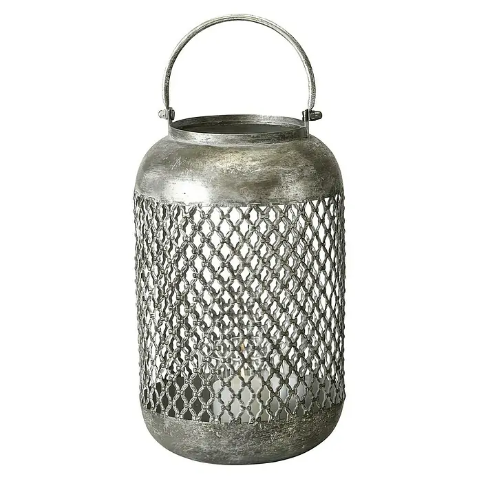 Windlicht Virdis - Ø x H: 20 x 34 cm, Silber - Elegante silberne Laterne mit filigranem Gitterdesign. Perfekt für stimmungsvolle Beleuchtung im Innen- und Außenbereich. Stilvolle Deko für gemütliche Stunden.