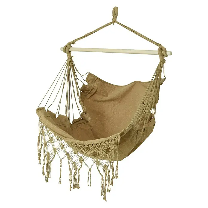 Hamaca individual Granada - L x An: 130 x 30 cm, Colores surtidos - Elegante silla colgante de macramé con un cómodo cojín de asiento. Perfecta para la relajación interior y exterior.
