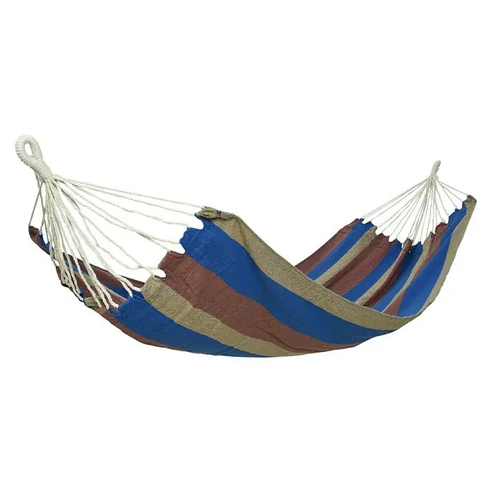 Hamaca individual Haití - L x An: 200 x 100 mm, Colores surtidos - Hamaca a rayas en tonos azules y marrones con cuerdas blancas en cada extremo para colgar. ¡Cómoda para relajarse!