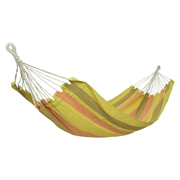 Hamaca individual Jamaica - L x An: 200 x 100 cm, Colores surtidos - Hamaca de rayas de colores con cuerdas blancas para colgar, perfecta para relajarse en el jardín o en el patio.