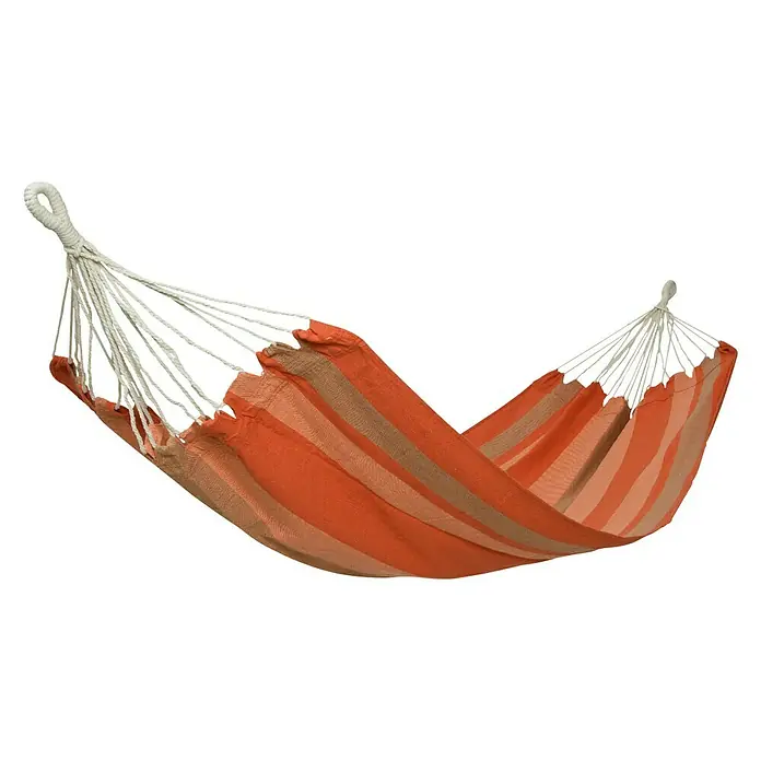 Hamaca individual Jamaica - L x An: 200 x 100 cm, Colores surtidos - Hamaca naranja a rayas con cuerdas blancas para colgar en el jardín o en el patio para relajarse.