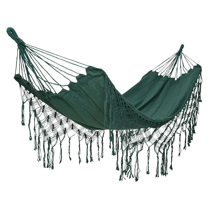 Hamaca individual Belice - L x An: 290 x 100 cm, Colores surtidos: arena, verde y rojo - Hamaca verde con flecos decorativos. Ideal para relajarse en el jardín o en el patio, ofreciendo confort y estilo.