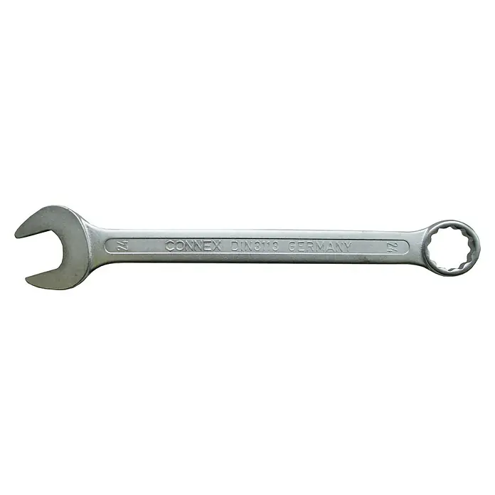 Connex Llave combinada - Ancho de llave: 24 mm - Una llave inglesa plateada CONNEX DIN3113 de tamaño 24, fabricada en Alemania, con extremo abierto y extremo cerrado para diversas aplicaciones de fijación.
