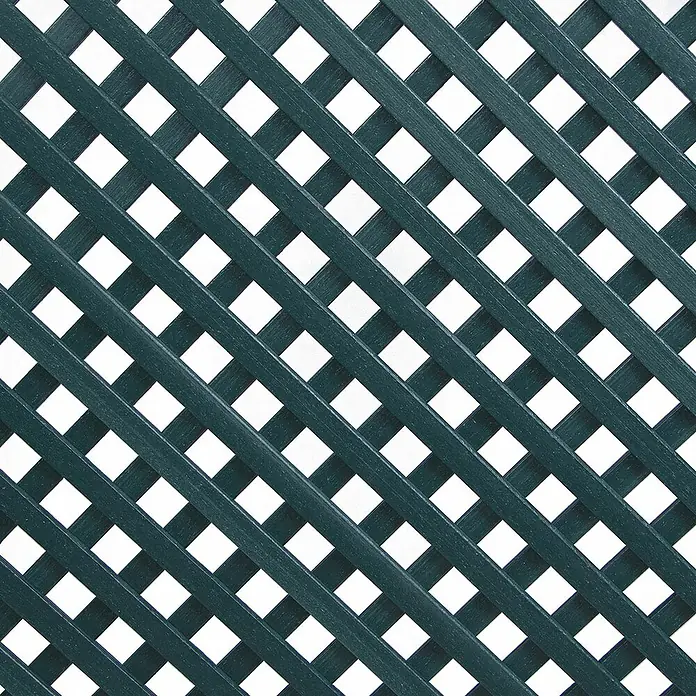 Celosía LOP - An x Al: 1 x 2 m, Verde - Primer plano de una celosía de jardín verde oscuro con aberturas cuadradas, ideal como pantalla de privacidad o elemento decorativo para exteriores.