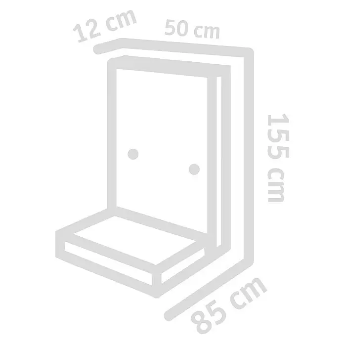 Diephaus L-Stein - 155 cm, 50 cm, Stärke: 12 cm, Grau - Hellgraue Skizze einer Duschkabine oder eines L-förmigen Rahmens mit den Maßen 12, 50, 85 und 155 cm.