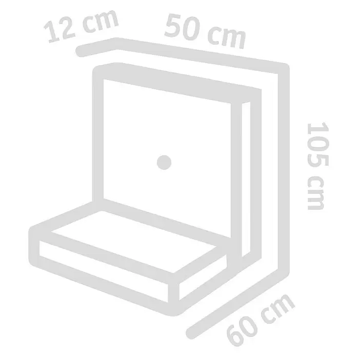 Diephaus L-Stein - 105 cm, 50 cm, Stärke: 12 cm, Grau - Graue Skizze einer Sitzeinheit mit Rückenlehne. Maße: 12cm, 50cm, 105cm, 60cm.