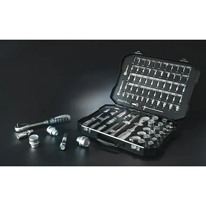 Wisent Set de llaves de vaso WIL 90 - 90 pzs., Tamaño de accionamiento: ¼″ - Maletín de herramientas con llave de carraca, vasos y puntas, ideal para reparaciones y bricolaje, presentado de manera ordenada y clara.