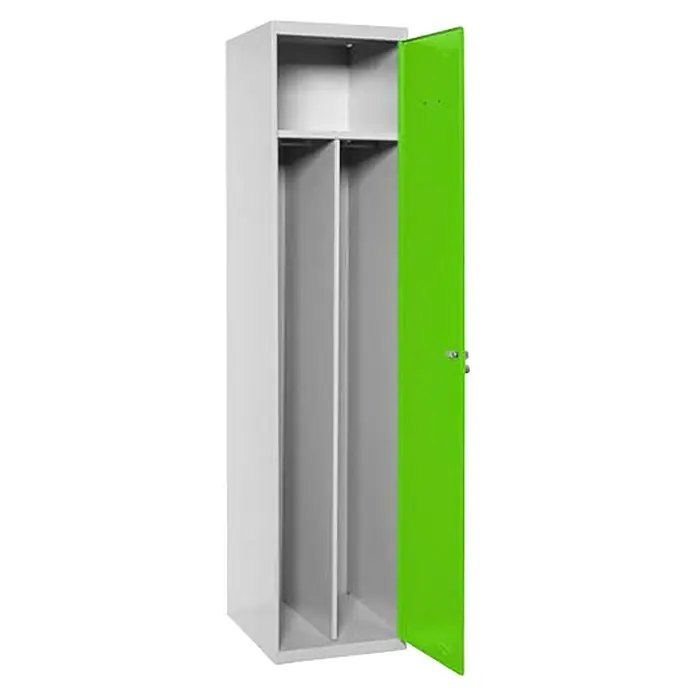 Simonrack Simonlocker Taquilla Prof. Single-Divider Inicial Desmontada - L x An x Al: 50 x 40 x 180 cm, Número de puertas: 1 ud., Gris/Verde - Este armario gris con una puerta verde es un mueble práctico y moderno, que ofrece un amplio espacio de almacenamiento y una gran robustez.