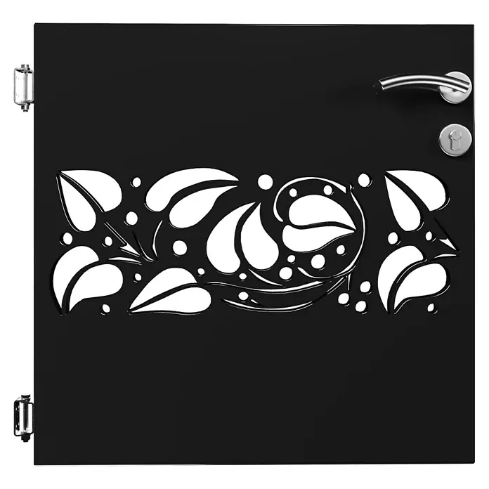 Gabio Zauntor Efeu - 4,2 x 90 cm, Stahl, Anthrazit - Elegante, schwarze Tür mit dekorativen Ausschnitten in floralem Design, inklusive Griff und Schlüsselloch für stilvolle Sicherheit.