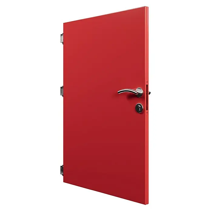 Gabio Zauntor Voll - 4,2 x 135 cm, Stahl, Rubinrot - Rote Tür mit silbernem Griff und Schloss. Ideal für moderne Wohn- und Geschäftsräume und bietet Sicherheit.