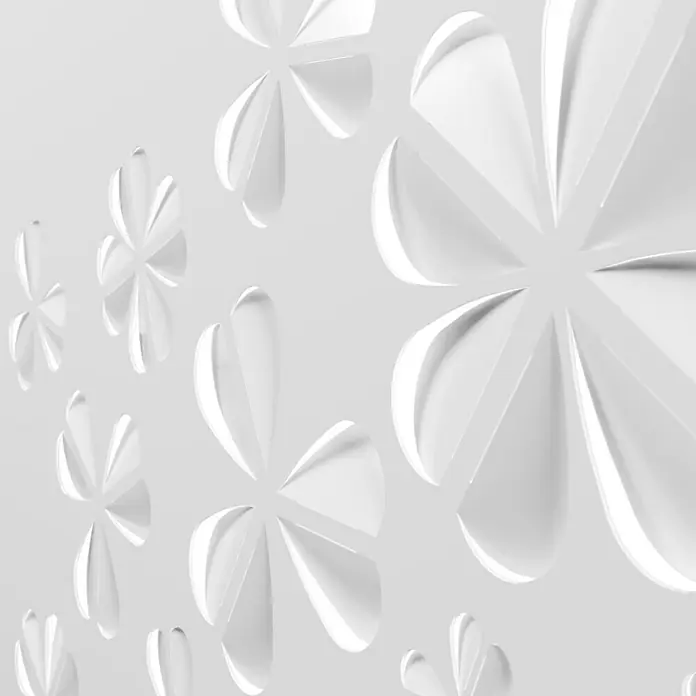 Gabio Zaunelement Glücksklee - 197,5 x 90 cm, Stahl, Weiß - Weiße Wanddekoration mit blütenblattförmigen Ausschnitten, die ein elegantes, minimalistisches Design für moderne Innenräume bietet.