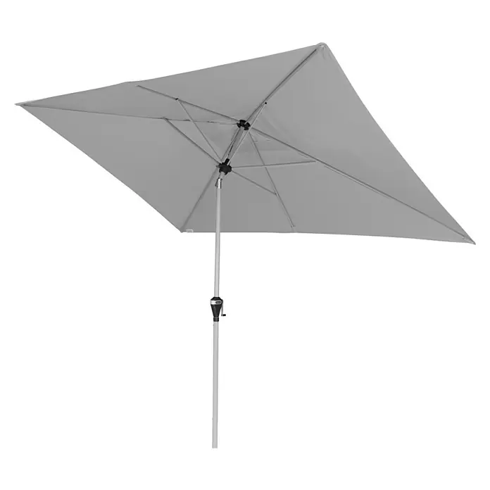 Doppler Active Marktschirm Auto Tilt - Hellgrau, Bespannungsmaß (L x B): 200 x 300 cm - Bild eines rechteckigen Sonnenschirms auf einem soliden Ständer. Er bietet Schatten und Schutz vor der Sonne. Ideal für Garten, Terrasse oder Balkon.