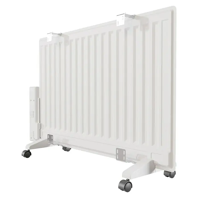 Voltomat HEATING Ölradiator - 800 W, Raumgröße bis ca. 8 m², Weiß - Abbildung eines Heizkörpers, der auf Rädern montiert ist, ideal für mobile Wärme im ganzen Haus.