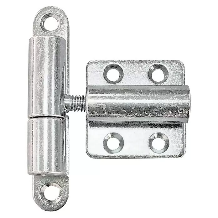 Alberts Bisagra - L x An: 83 x 65 mm, Acero, Zincado - Bisagra acodada de acero galvanizado con pasador roscado ajustable para montaje versátil.