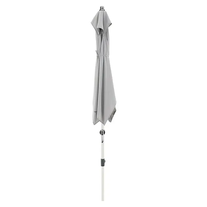 Doppler Expert Marktschirm Auto Tilt - Hellgrau, Bespannungsmaß (L x B): 140 x 220 cm - Geschlossener grauer Gartenschirm mit weißem Gestell, ideal für den Sonnenschutz im Freien und zur Dekoration von Terrassen und Gärten.