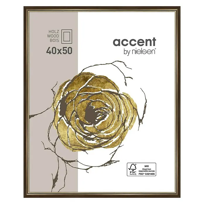 Nielsen Holzrahmen Ascot - 40 x 50 cm, Dunkelbraun/Gold, Glas - Bilderrahmen aus Holz "Accent by Nielsen" in der Größe 40x50 cm mit modernem Design für Fotos und Kunstdrucke.