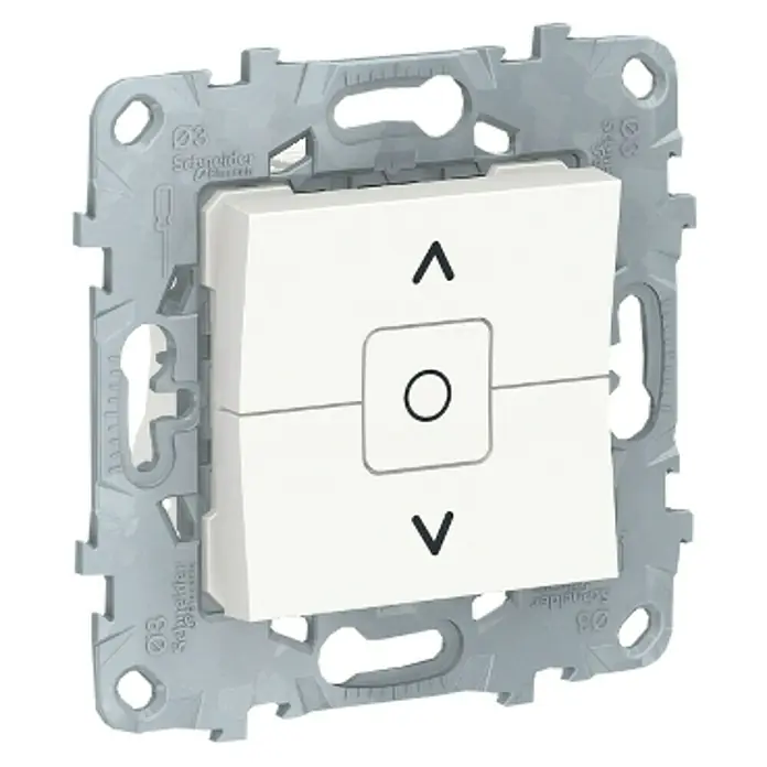 Schneider Electric New Unica Interruptores para persianas - Blanco polar, Montaje en la pared - Se muestra un interruptor de persiana enrollable de Schneider Electric en blanco/gris. Control preciso para un manejo sencillo.