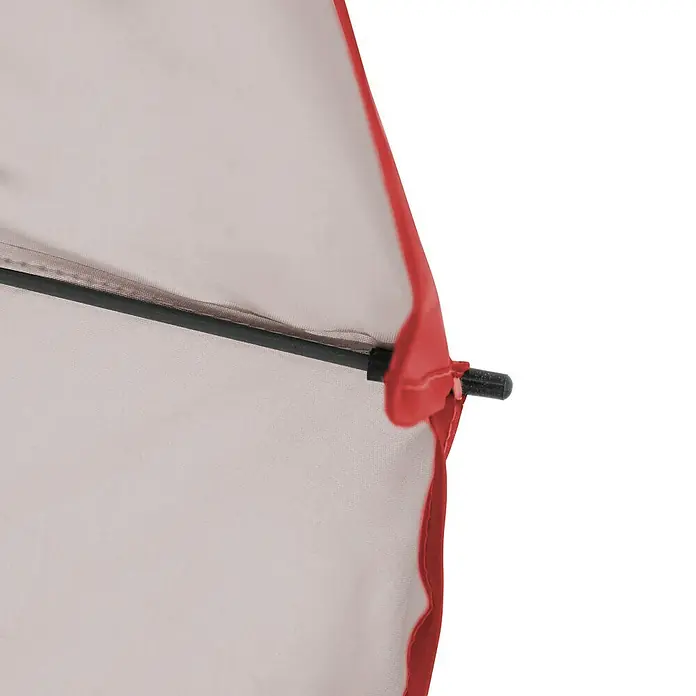 Derby Strandschirm ComoBunt gestreift, 165 cm - Detailaufnahme eines roten Sonnenschirms, der Schatten und Schutz vor der Sonne bietet.