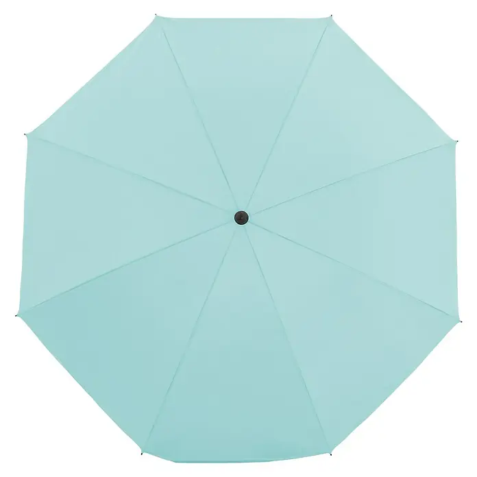 Derby Strandschirm Como - Hellblau, Durchmesser Bespannung: 165 cm - Nahaufnahme eines geöffneten, hellblauen Regenschirms von oben, der ein schlichtes und modernes Design zeigt.