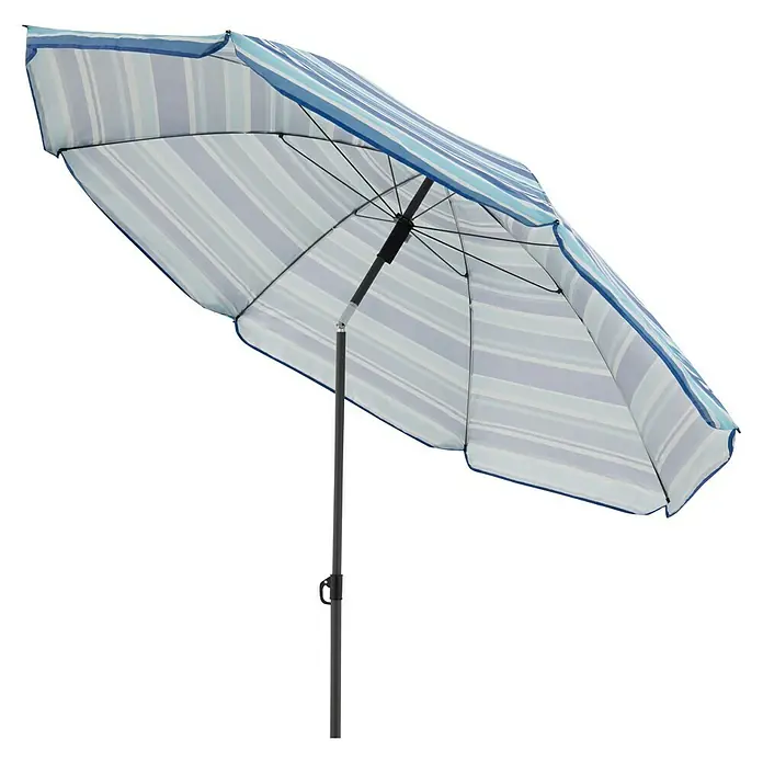 Derby Strandschirm Como - Blau gestreift, Durchmesser Bespannung: 165 cm - Blau-weiß gestreifter Sonnenschirm mit stabilem, dunklem Mast für den Garten oder die Terrasse.