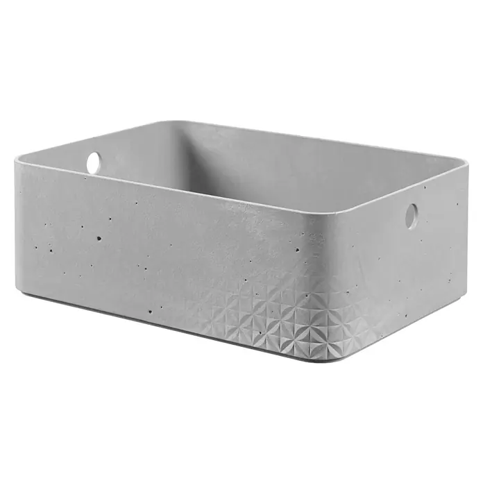 Curver Aufbewahrungsbox Beton M - L x B x H: 34 x 24 x 12 cm, Material: Kunststoff, Beton - Graue Betonbox mit Löchern an den Seiten für einfachen Transport, ideal zur Aufbewahrung und Organisation von Gegenständen im Haus.